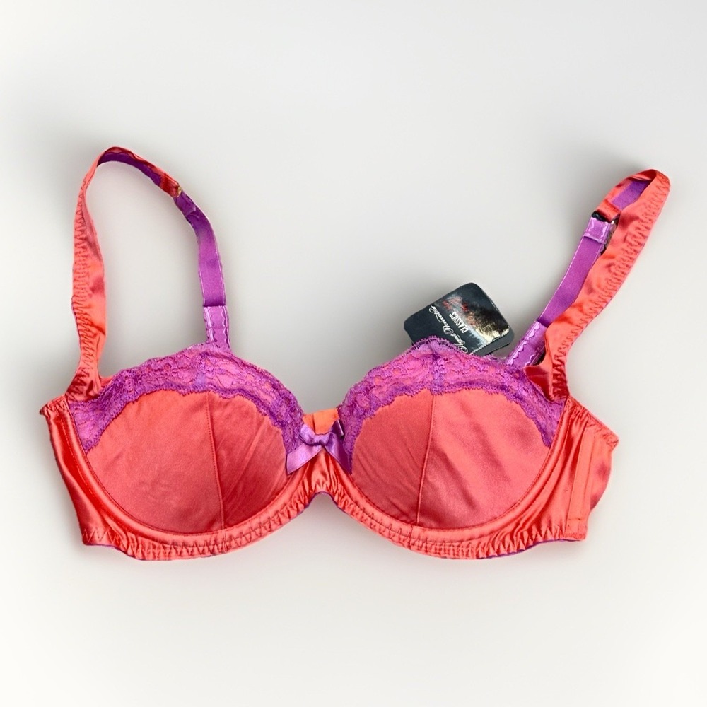 NWT Agent Provocateur Lucie Silk Bra 34C Pink Purple Lace Balconette New